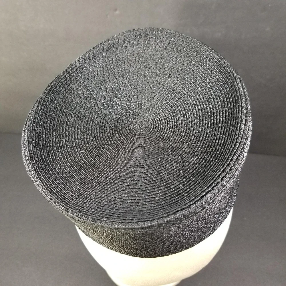 Vintage Black Woven Straw Pillbox Hat with‎ Interior Hair Combs Retro Formal